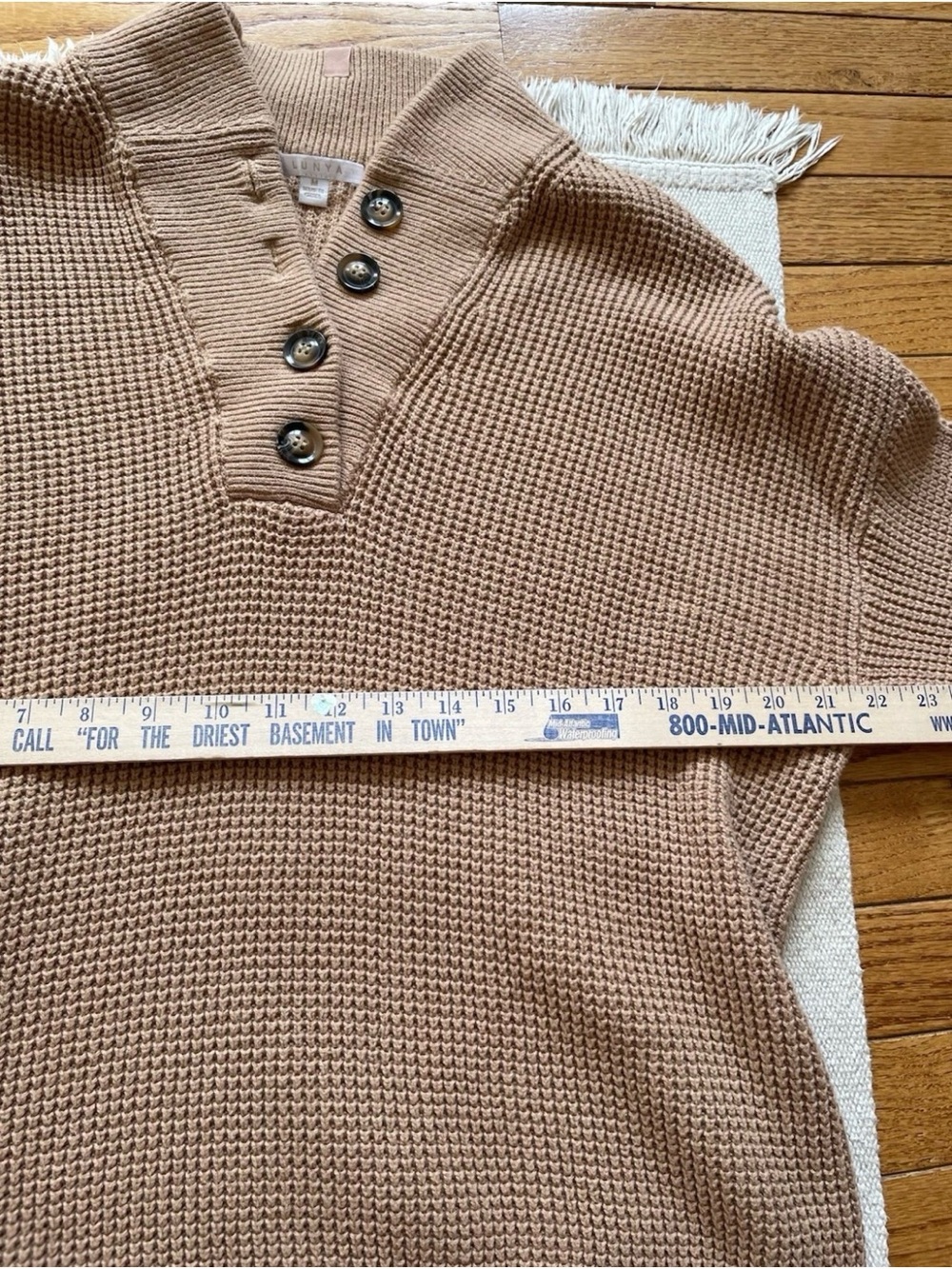 Lunya Cotton Silk Waffle Knit Henley Pullover Sweater Size M Quiet Luxury - Picture 5 of 6